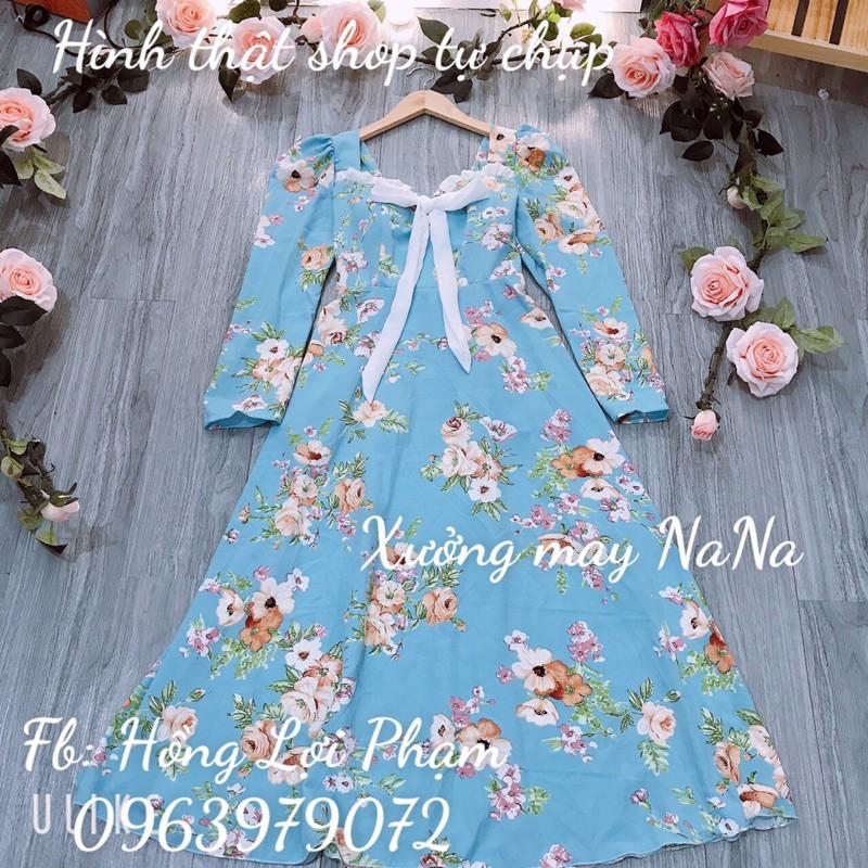 Đầm maxi hoa nhí cột nơ có mút ngực