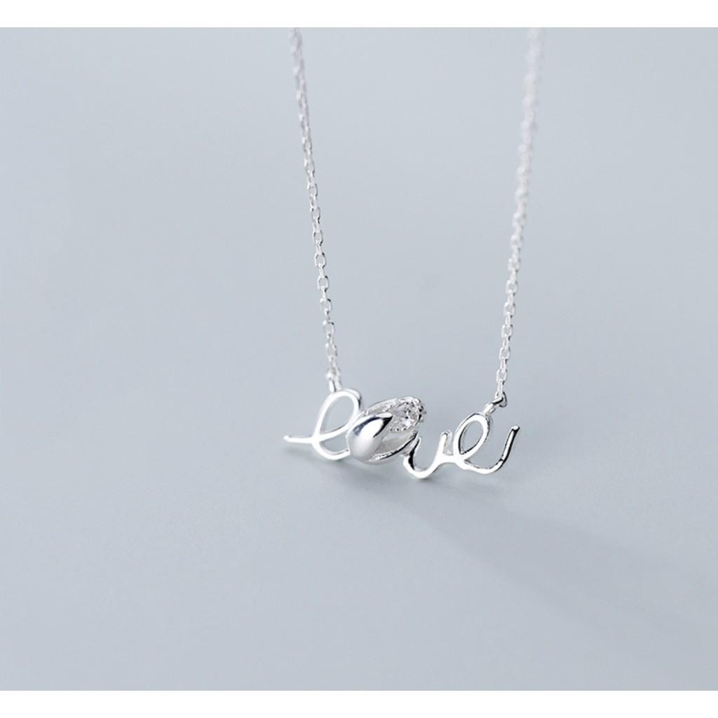 Dây chuyền bạc moonsilver, vòng cổ bạc nữ chữ Love nụ hoa xinh xắn độc lạ