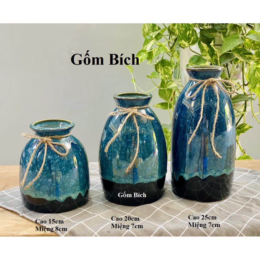 Set Bộ 3 Bình Hoa Dáng Nhỏ Men Xanh Hỏa Biến Gốm Sứ Bát Tràng - Gốm Bích