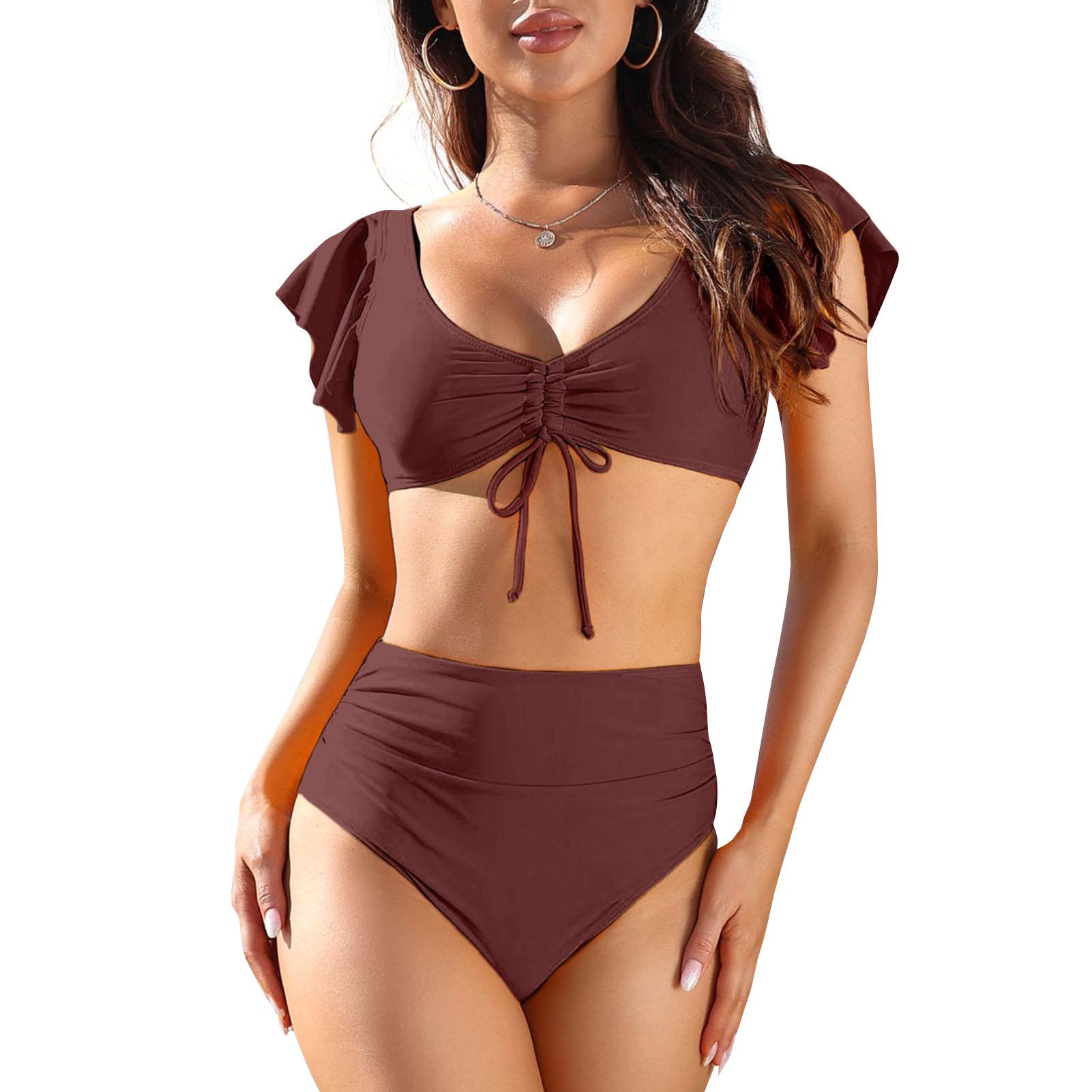 Bộ Bikini Eo Cao Dây Rút Trước Ngược