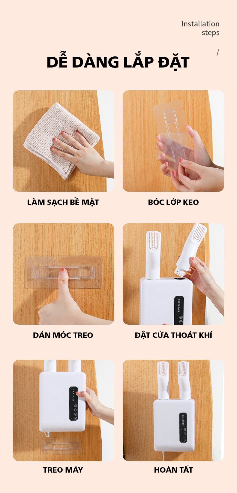 Máy Sấy Giày Treo Tường - Cổ Xoay Linh Hoạt - Làm Khô Hiệu Quả - Khử Khuẩn Gây Mùi