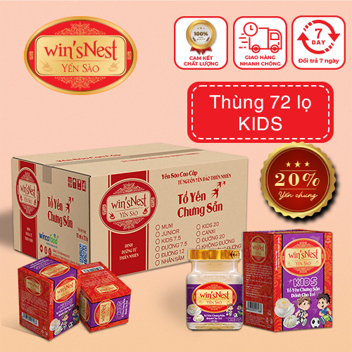 Thùng 72 lọ Yến Sào Win'snest Kids Tổ Yến Chưng Sẵn Dành Cho Trẻ 20% (70 Ml/ Lọ)