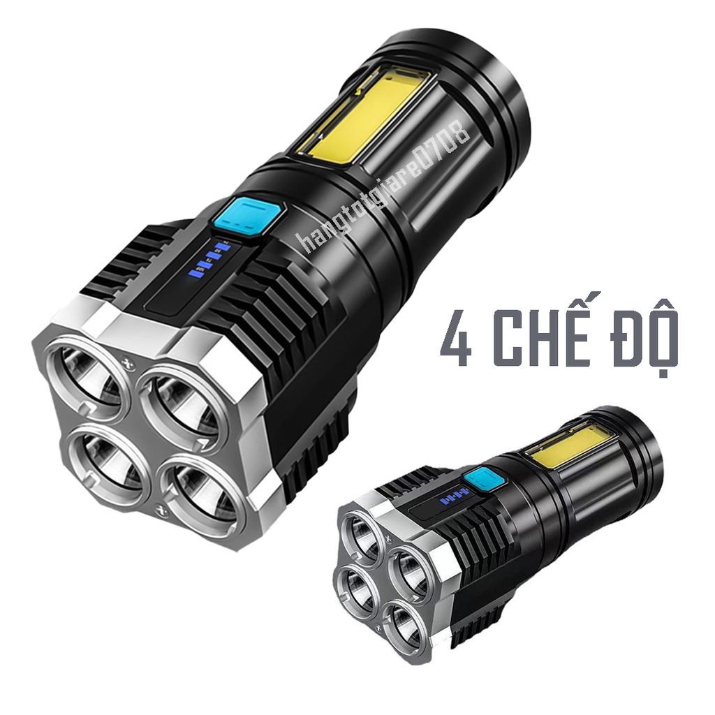 Đèn Pin Cầm Tay 4 Bóng LED Siêu Sáng P2 PRO, 4 Chế Độ Sáng Tiện Dụng Kèm Cáp Sạc USB