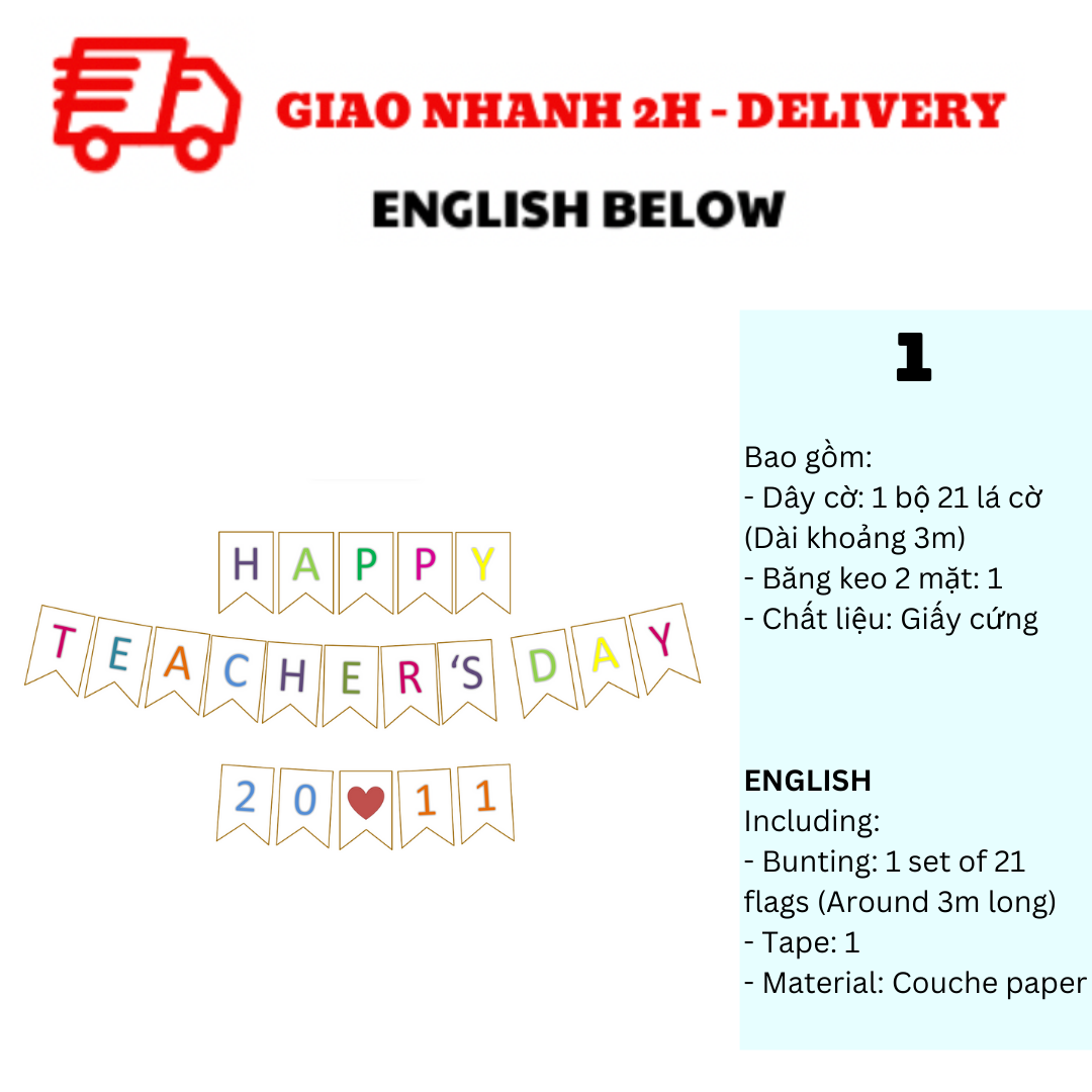 Bộ Dây Cờ Trang Trí Ngày Nhà Giáo Việt Nam 20-11 Nhiều Mẫu - Happy Teacher's Day 20-11 Bunting NGVN20