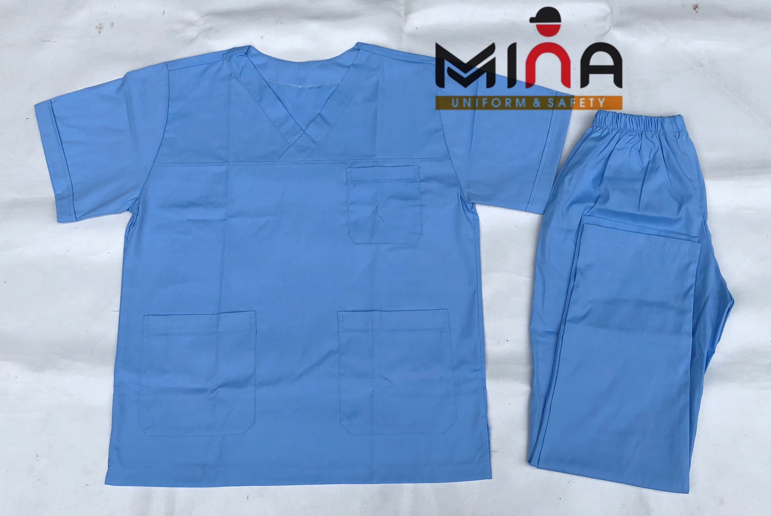 Bộ scrubs bác sĩ, quần áo y tế phẫu thuật, thẩm mỹ - Màu xanh dương - Vải non 