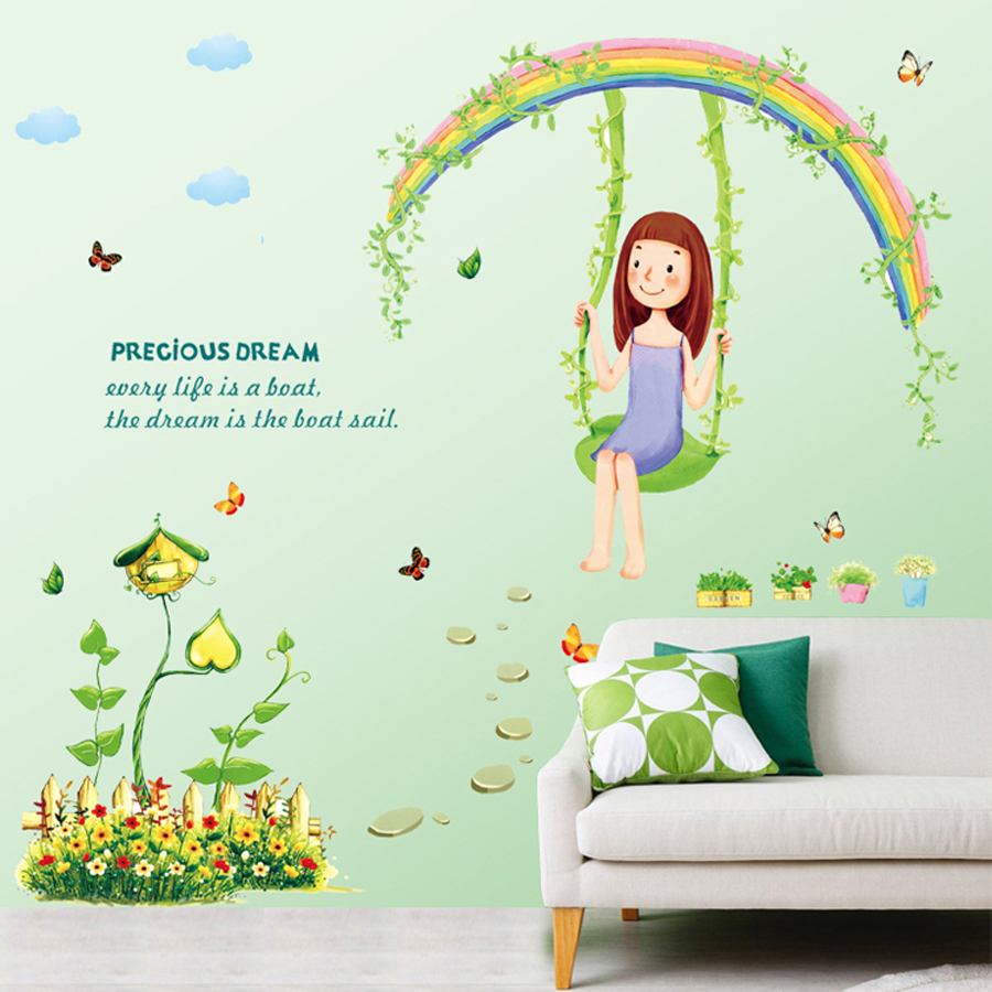 Decal Dán Tường Cô Bé Xích Đu Binbin EB100