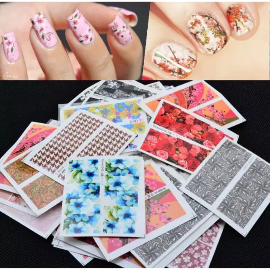 Set 12 Sticker Nước Các Loại Hoa Full Móng