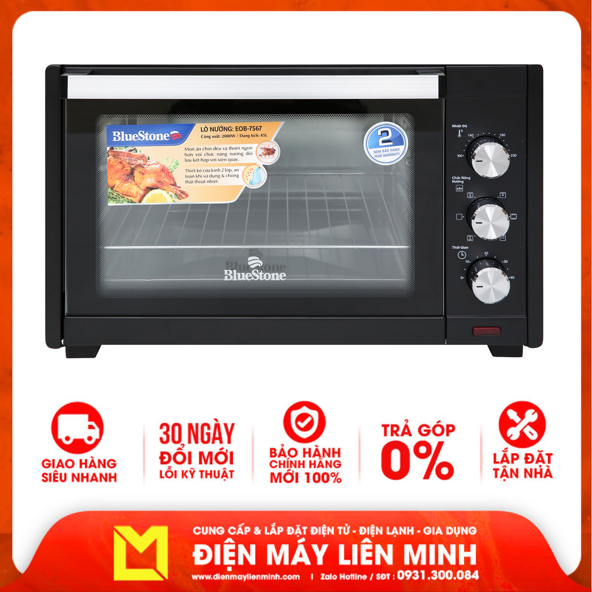 Lò nướng điện Bluestone EOB-7567 (45 lít - 2000W) - Hàng chính hãng