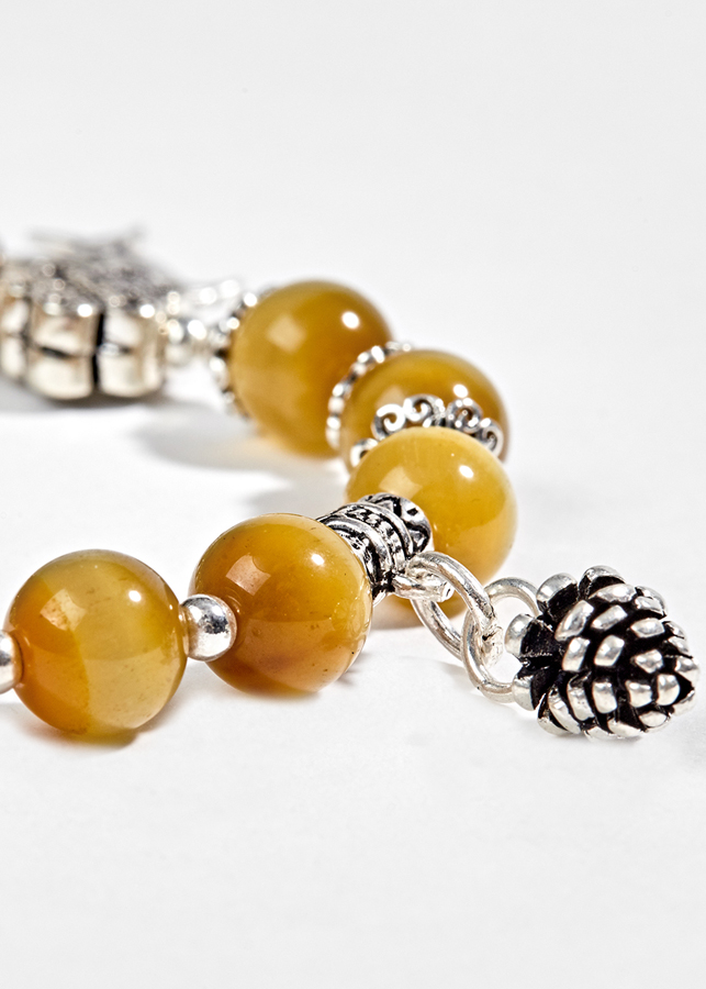 Vòng Thạch Anh Mắt Hổ Vàng Tâm Phối Charm Kết Đồng Tâm Bạc Ngọc Quý Gemstones