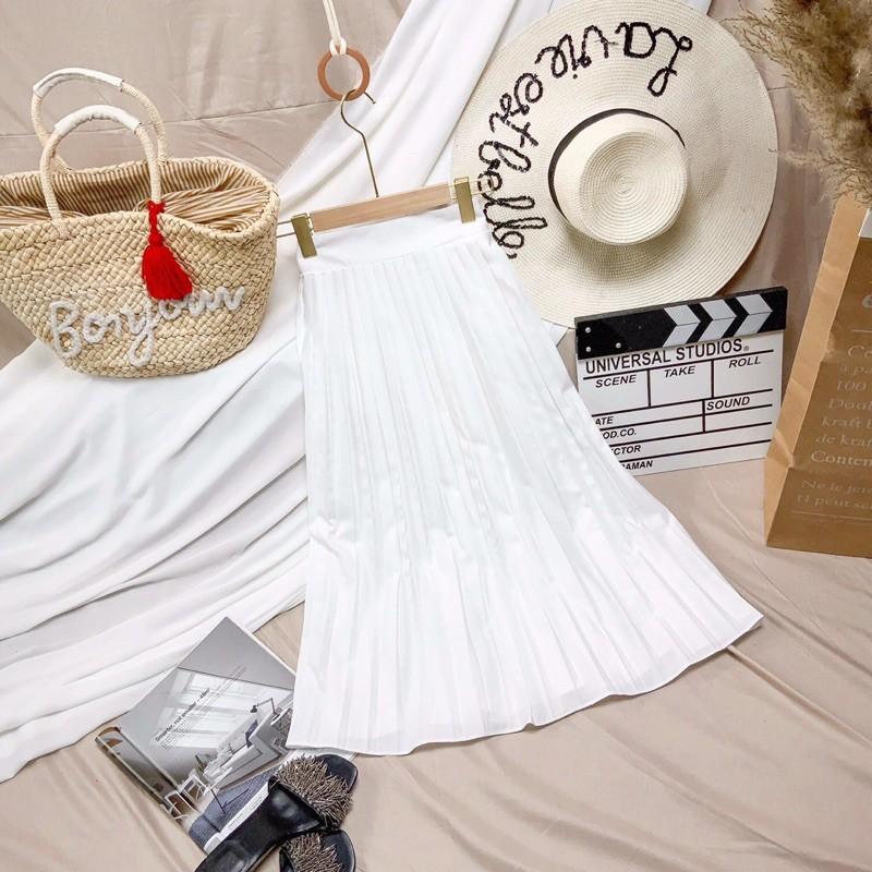 S394 chân váy xếp ly trơn bảng màu pastel