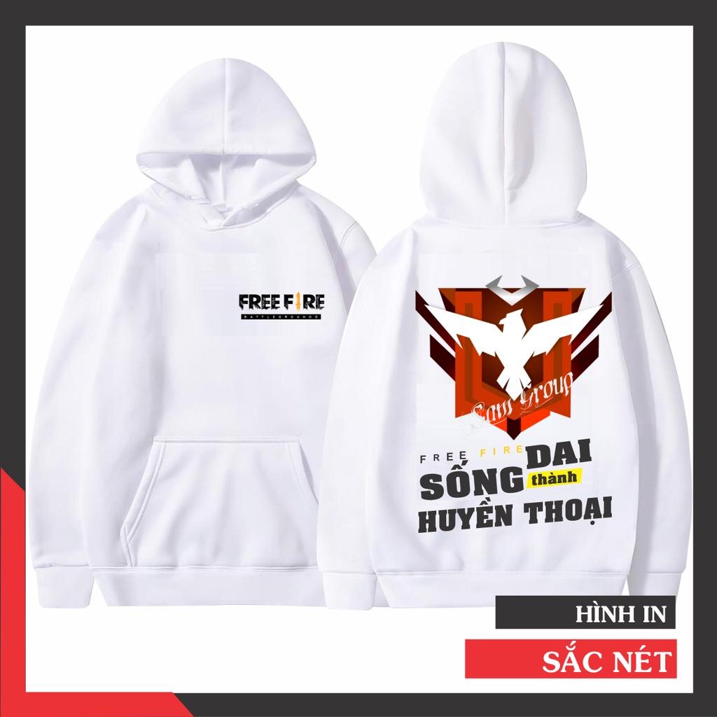 Áo hoodie free fire chất nỉ dầy dặn in logo rank huyền thoại có 2 màu đen và trắng