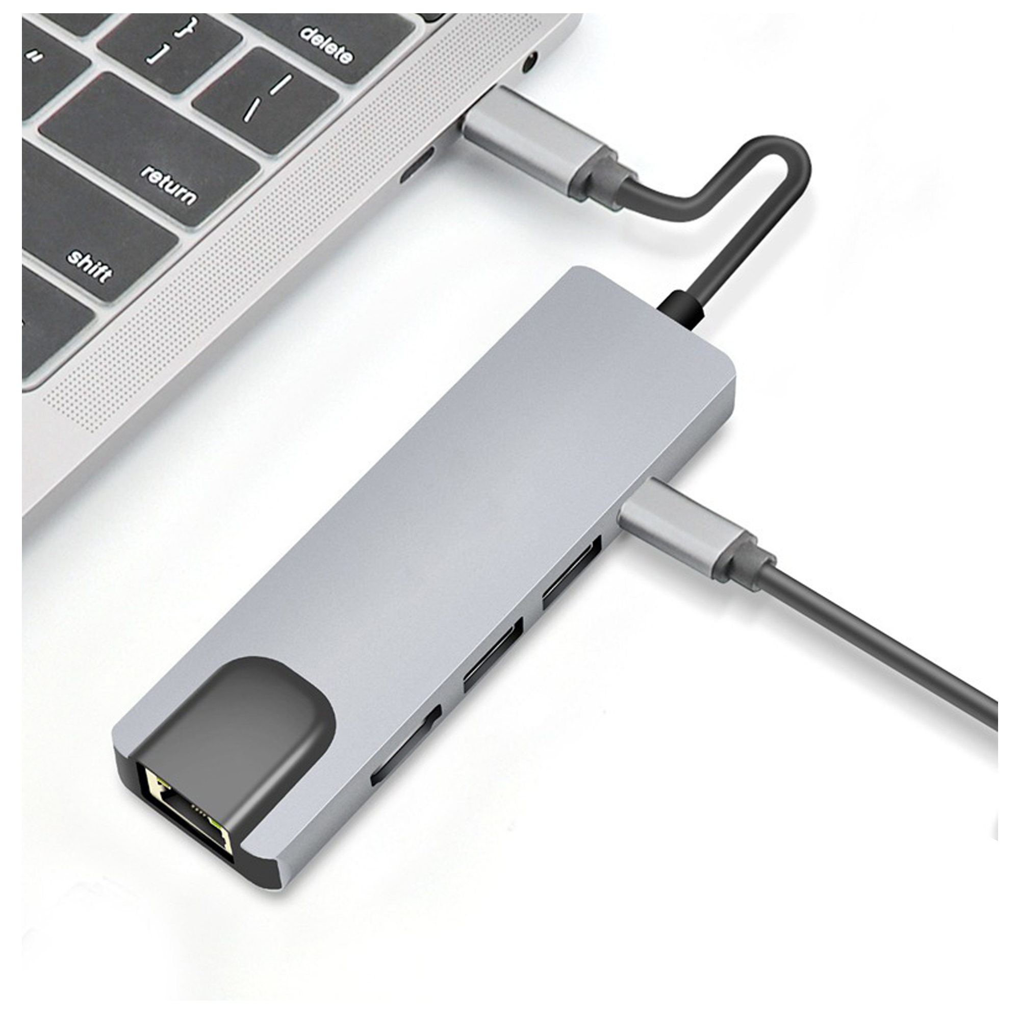 Hub Type C, Hub USB 3.0 5in1, Cổng Chuyển Đổi Type C To HDMI/HDTV, USB 3.0, RJ45, PD, Type C dành cho Mac book, Laptop, PC - Hàng Chính Hãng