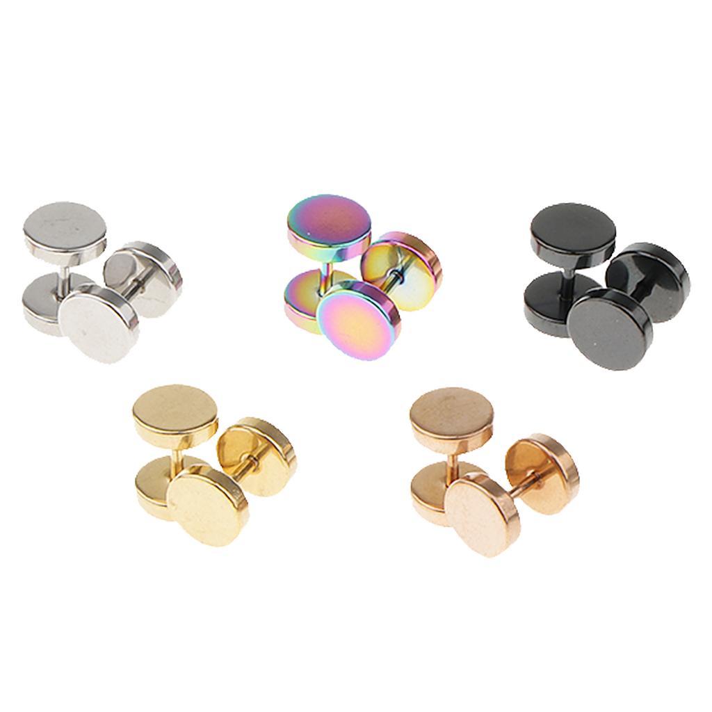 5 Pairs Stainless Steel Stud Earrings Set Ear Piercing Plugs Tunnel Punk 8mm