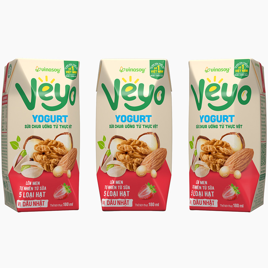 Thùng Sữa chua uống từ thực vật Veyo Yogurt ( 180ml x 30 Hộp) - Vị Dâu Tây Nhật