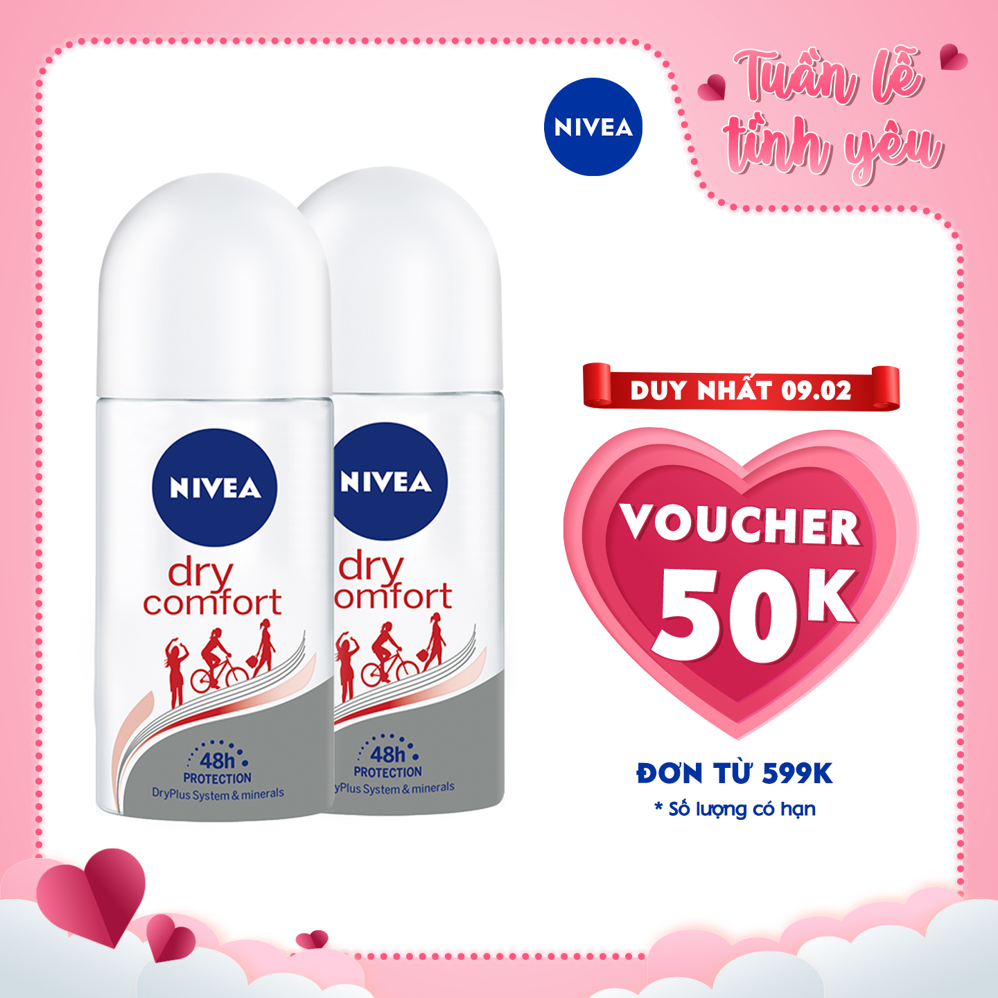 Bộ 2 Lăn Ngăn Mùi NIVEA Dry Comfort Khô Thoáng Mịn Màng (50 ml) - 81611 (Bao bì thay đổi theo từng đợt nhập hàng)