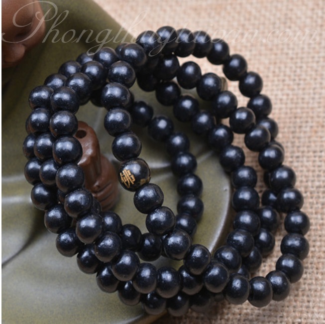 Vòng tay Chuỗi hạt Phong Thủy " Phật " 108 hạt đen 6mm kèm hộp