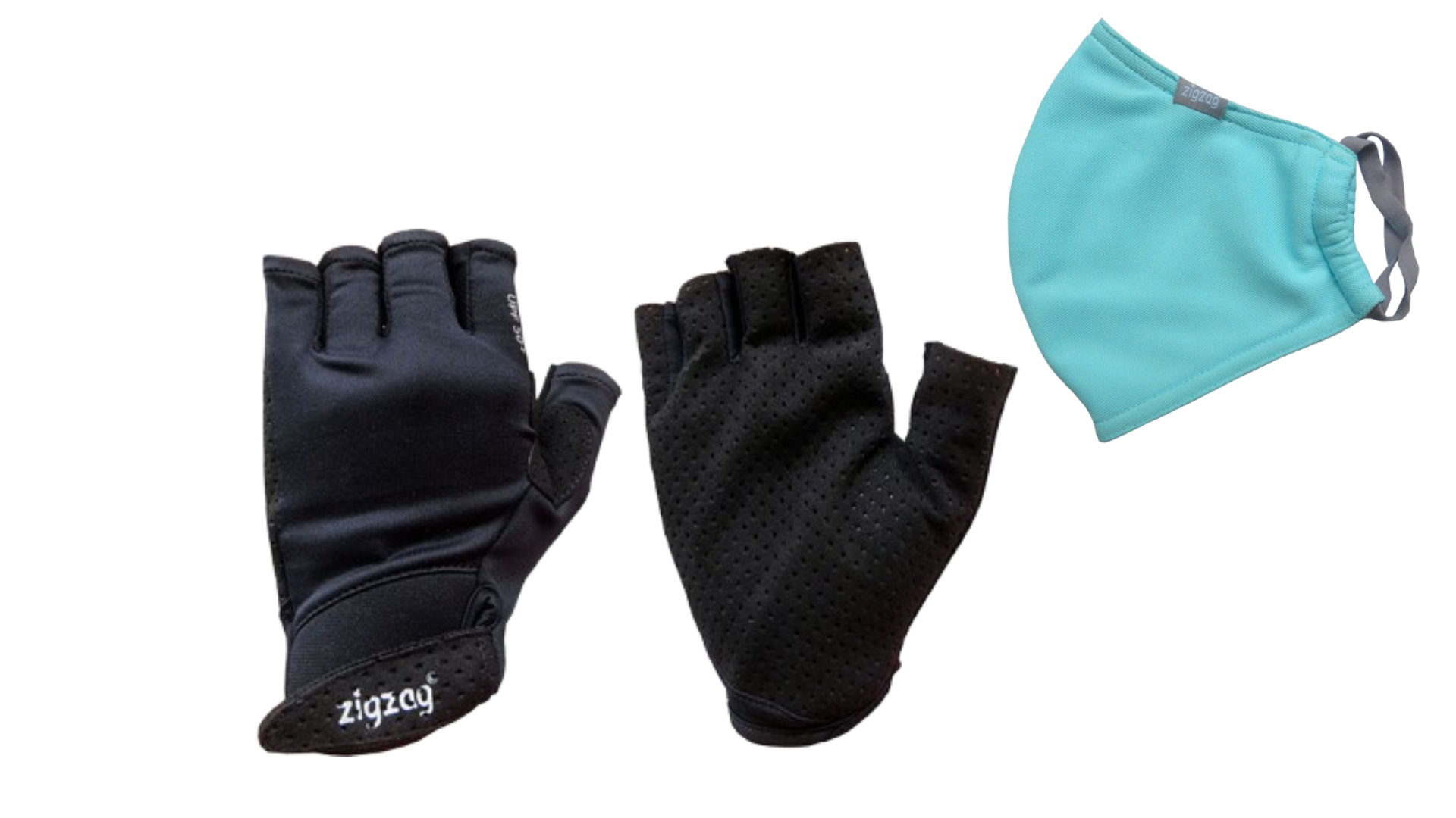 Combo găng tay thể thao Đen + khẩu trang 3 lớp chống nắng UPF50+ Zigzag