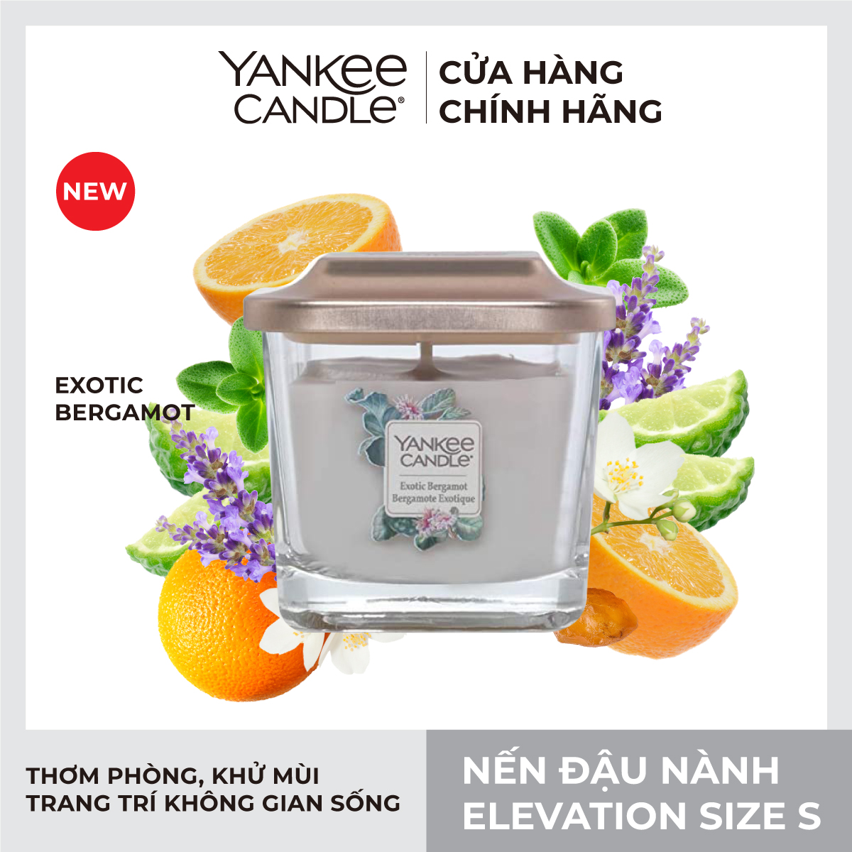 Nến ly vuông Elevation Yankee Candle size S - Exotic Bergamot (96g)