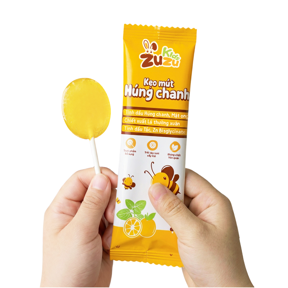 ZuZuKids Kẹo Mút Vi Chất Húng Chanh Dịu Họng Hỗ Trợ Hô Hấp Cho Bé - Dây 10 Que và Hộp 20 Que
