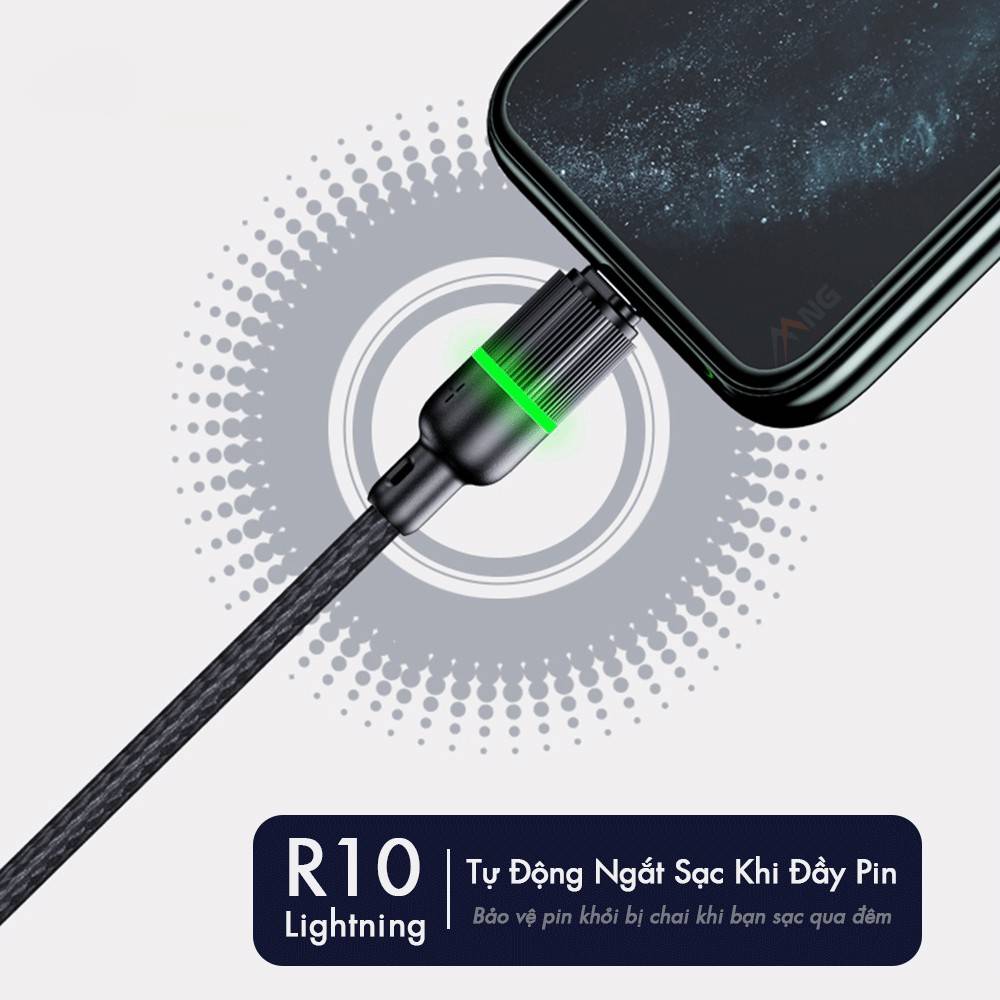 Dây cáp sạc nhanh 2.4A tự ngắt Lightning hiệu ROCK R10 hỗ trợ truyền data tốc độ cao 480 Mbps cho iPhone / iPad - Hàng nhập khẩu