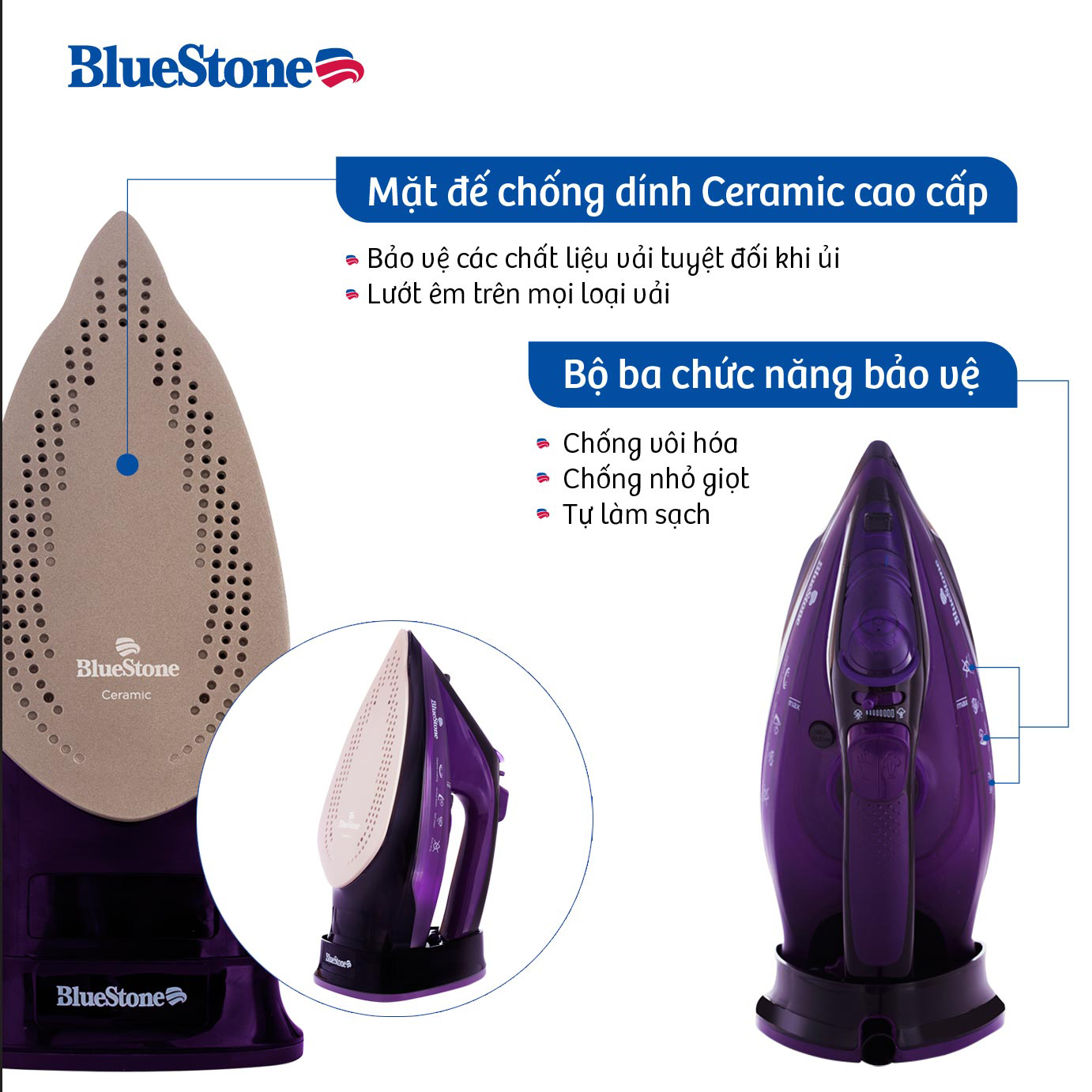 Bàn Ủi Hơi Nước không dây Bluestone SIB-3854 (2400W) - Hàng chính hãng