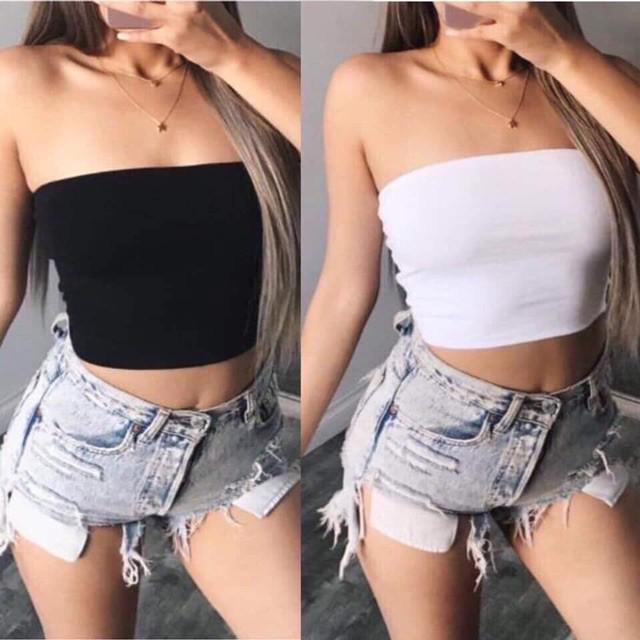  Áo ống trơn chất zip cup ngực dáng croptop siêu hot 3 màu