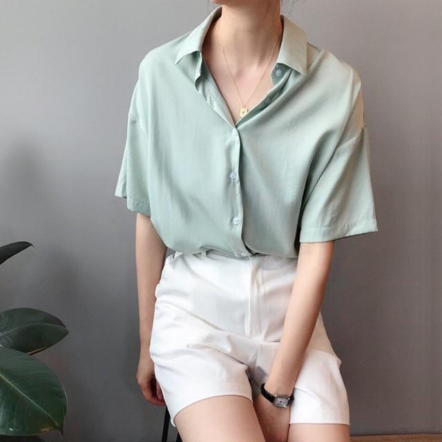 ÁO SƠ MI LỤA FORM RỘNG TAY NGẮN NGŨ SẮC