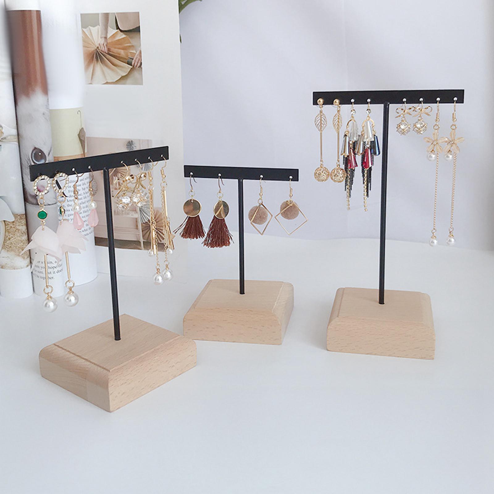 3x Earrings Display Stand Holder Wooden Base for Rings Tradeshow Shops