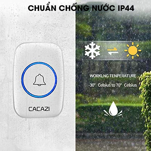 Chuông cửa không dây CACAZI khoảng cách sử dụng trong 300M, 3 mức âm lượng, 58 nhạc chuông, đèn flash Led - CA02