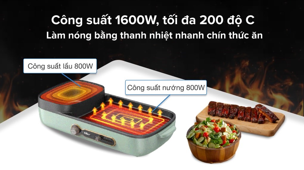 Bếp Lẩu Nướng Điện 2 Ngăn Đa Năng BEAR DKL - C15G1 sử dụng đa năng tiện lợi với 2 ngăn nấu độc lập - Hàng Chính Hãng