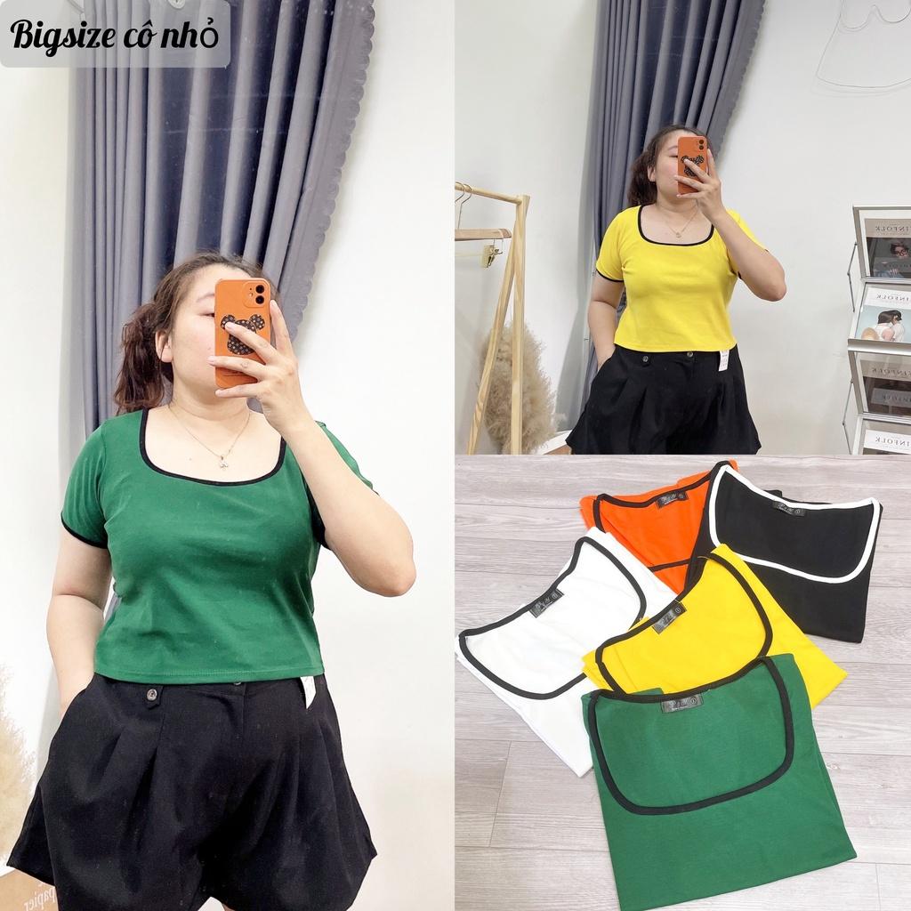 Áo thun tay ngắn bigsize nữ cổ vuống có viền cổ dáng croptop co giãn mạnh A28 - Đen