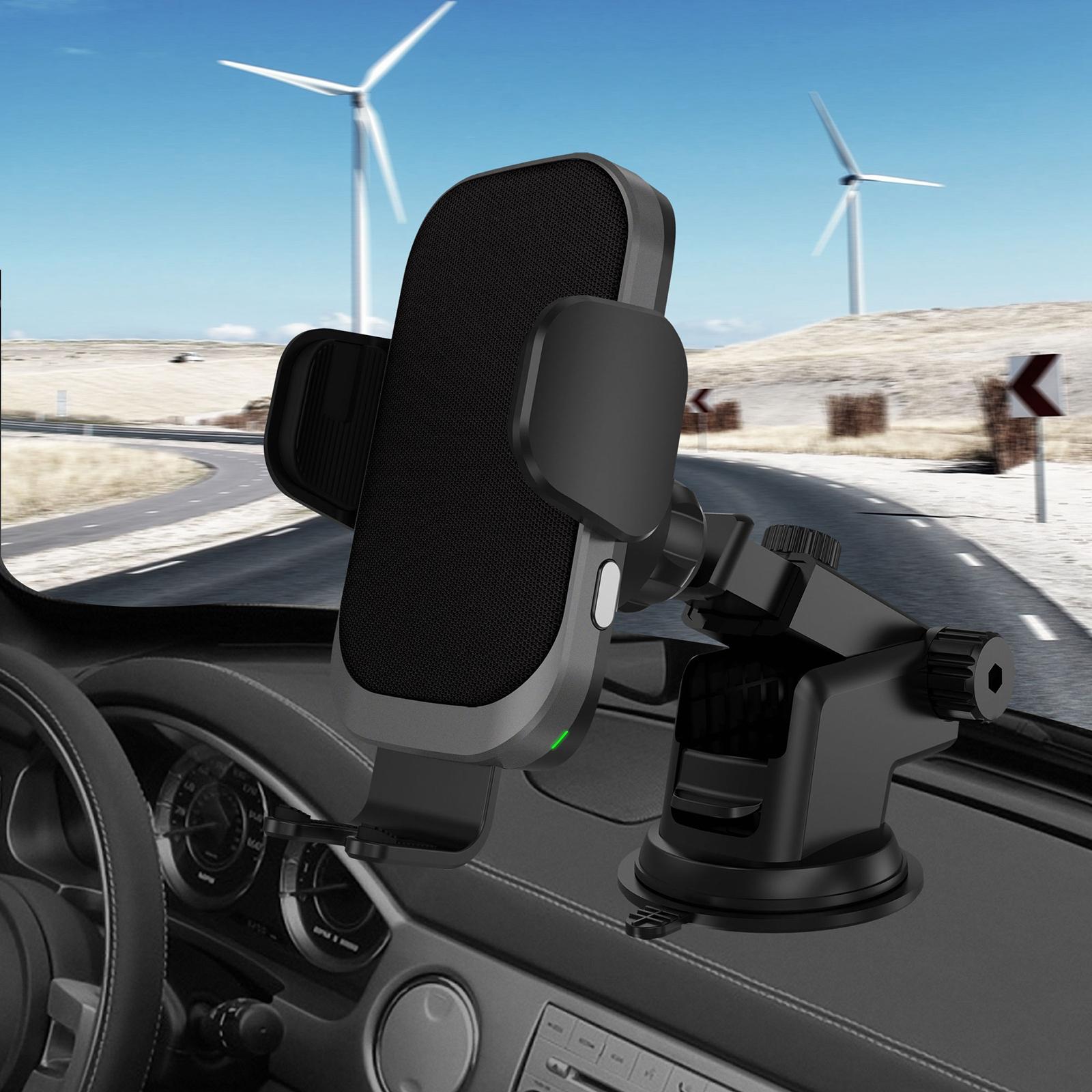15W Wireless Car Charger Phone Holder, Built-in Cooling Fan Fast Qi Automatic Clamping Charging Air Vent Dashboard Mount Phone Stand