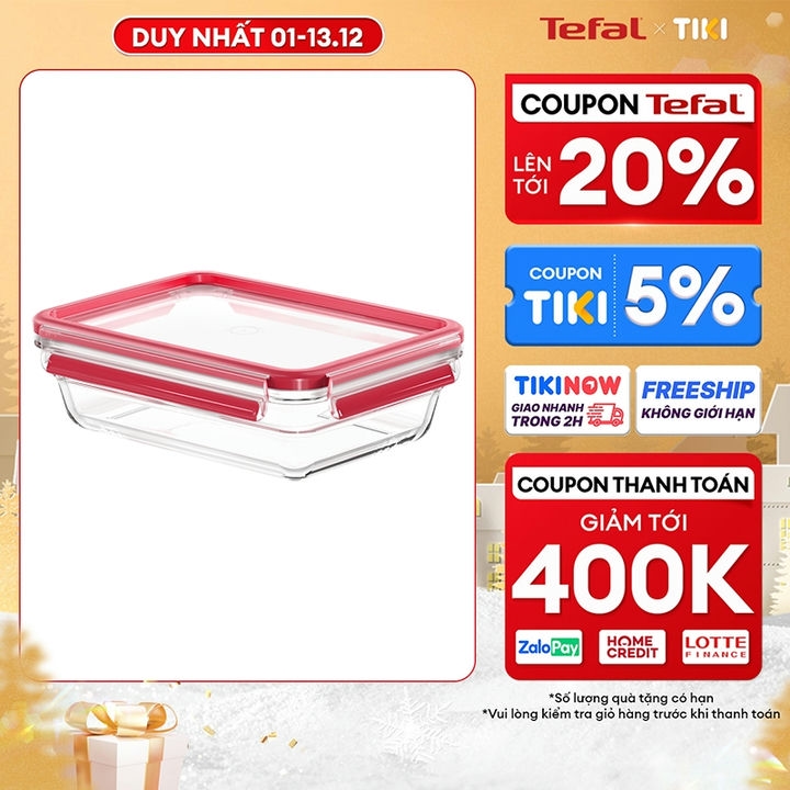 Hộp bảo quản thực phẩm thủy tinh Tefal Masterseal Glass 1100ml - Hàng chính hãng