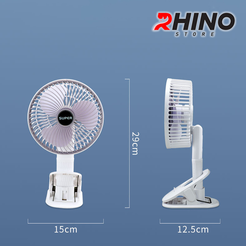 Quạt cầm tay mini siêu mát Rhino F402 tích điện với 3 mức độ gió, kèm đế, lượng pin cao - Hàng chính hãng