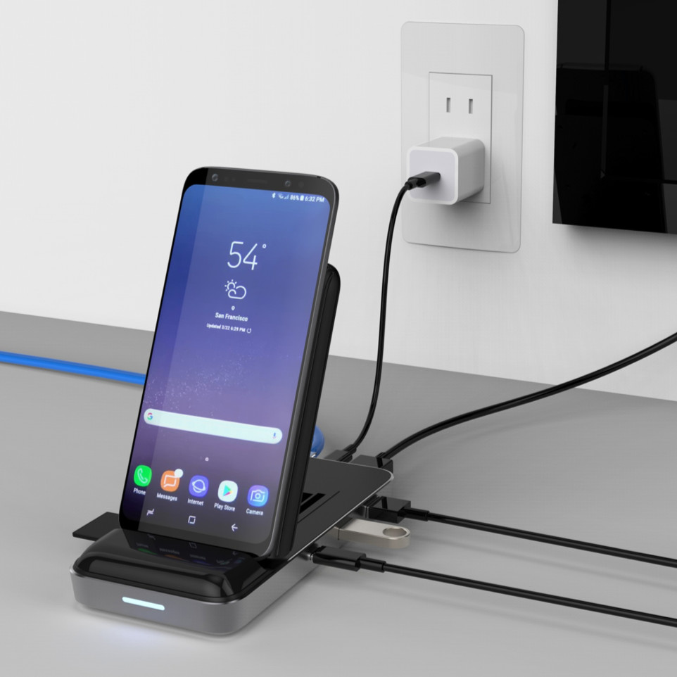 Cổng chuyển đa năng HyperDrive 7.5W Wireless Charger Usb-C Hub có hỗ trợ sạc không dây lên tới 15W (HD258B) - Hàng Chính Hãng