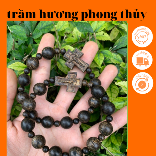 vòng trầm hương 10mm mix thánh giá