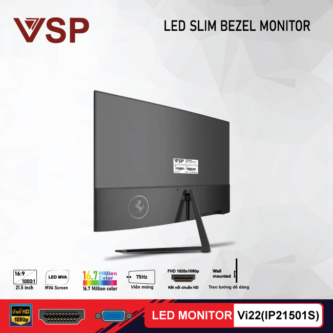 Màn hình VSP Vi22 IP21501S 22inch (21.5&quot; FHD IPS 75Hz , HDMI+VGA) - Hàng chính hãng TECH VISION phân phối