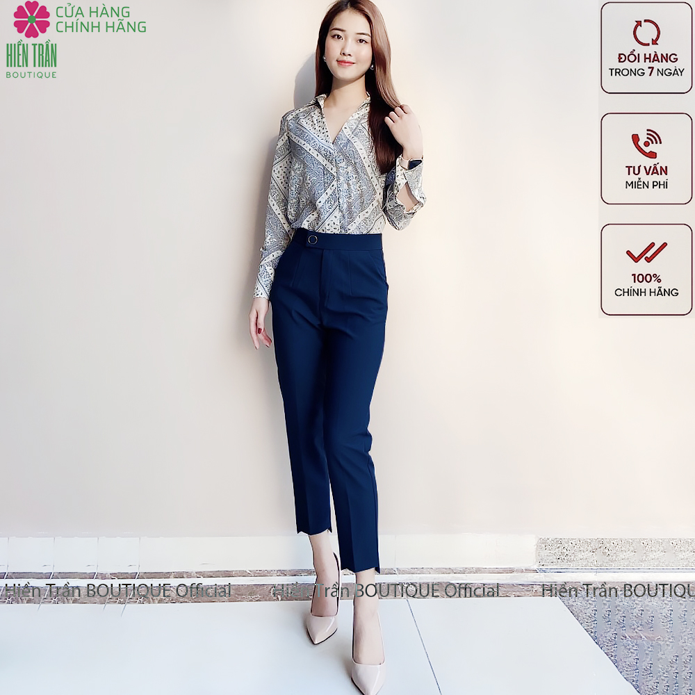 Quần baggy nữ Hiền Trần BOUTIQUE đai tròn đẹp cúc bấm đồ công sở form dáng chuẩn chất vải cao cấp