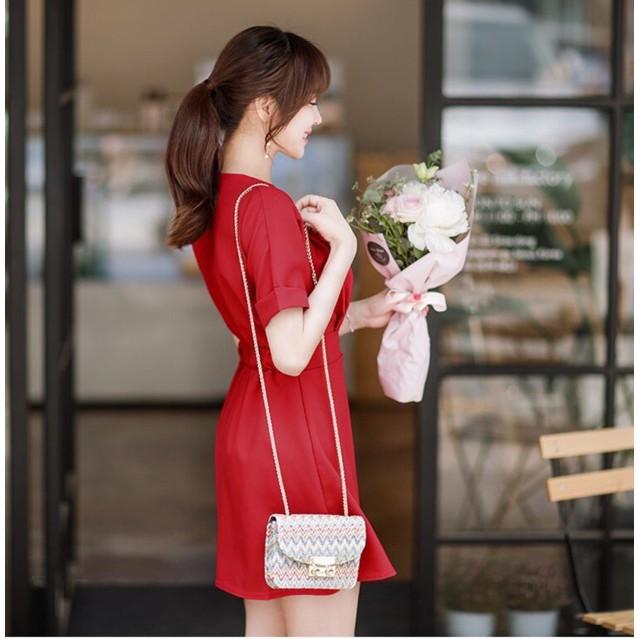 Đầm Ngắn Đỏ Thun Eo