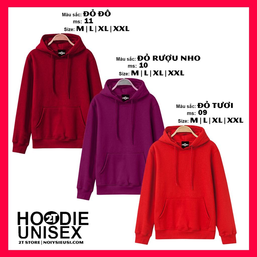 Áo hoodie unisex 2T Store 3 gam màu đỏ