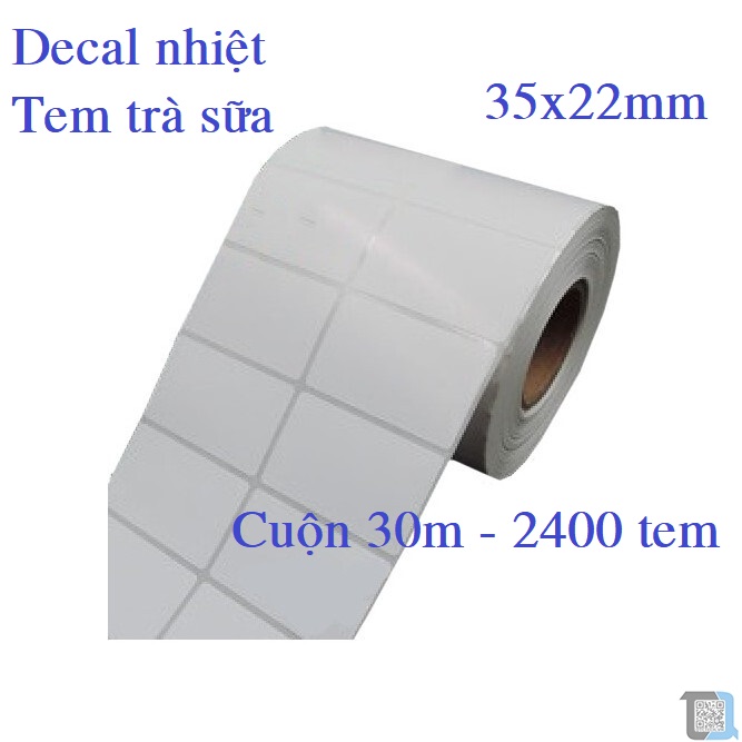 Giấy in mã vạch 2 tem ngang 35x22mm (cuộn 30m)-Decal Nhiệt 2 Tem 35x22 mm - 72x22 mm