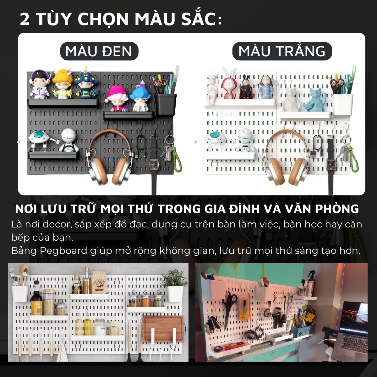 Kệ giá bảng treo tường DandiHome trang trí pegboard để đồ decor bàn học, phòng bếp, nhà tắm, đã kèm đầy đủ phụ kiện, có thể dán kính không cần khoan đục