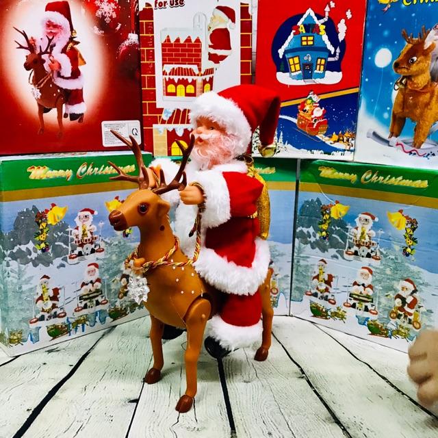 Đồ chơi ông già Noel cưỡi tuần lộc lớn quà tặng giáng sinh hoặc trang trí noel