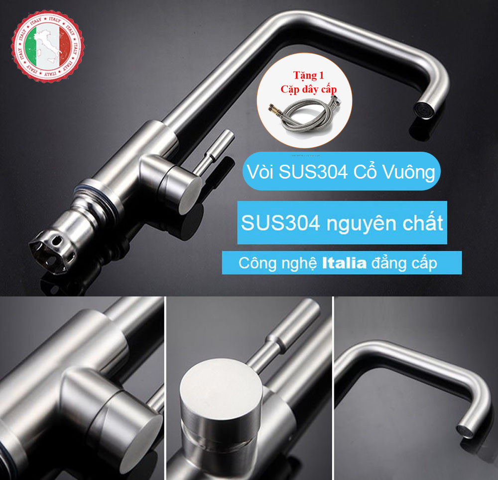 Các loại vòi rửa chén vòi bếp nóng lạnh SUS304 bán chạy + 02 dây cấp nước HVMMA ITALIA