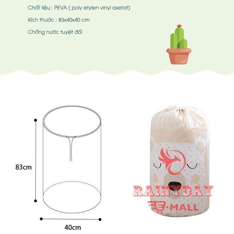 Túi vải đựng đồ chăn màn, quần áo, ga gối đa năng dây rút tiện lợi hình trụ tròn cỡ lớn