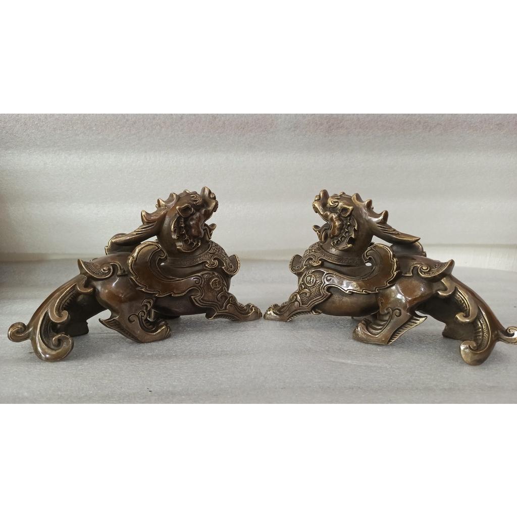 Cặp Tỳ Hưu Phong Thủy cỡ Đại 22cm Bằng Đồng Bày Thần Tài, Tỳ Hưu Đồng