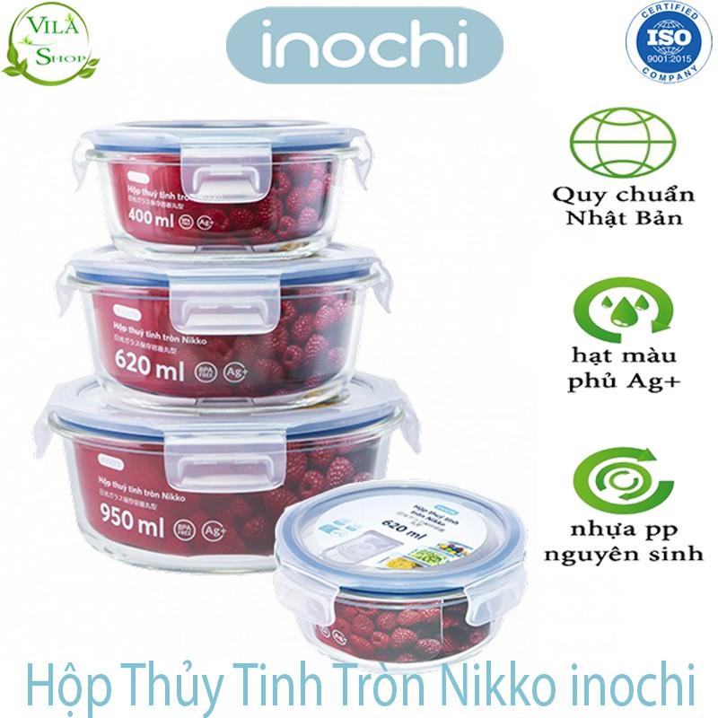 Hộp Thực Phẩm, Hộp Thủy Tinh Chịu Nhiệt Hình Tròn, Thủy Tinh Cao Cấp Inochi Sử Dụng An Toàn Trong Lò Vi Sóng