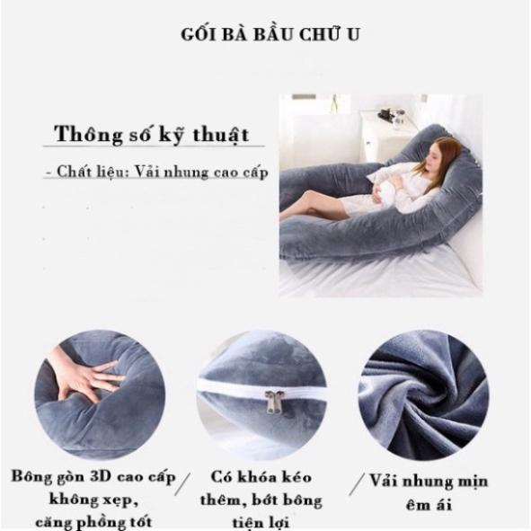 Gối Ôm Bà Bầu Chữ U VẢI NHUNG MỊN - HÀNG CAO CẤP Chất Lượng