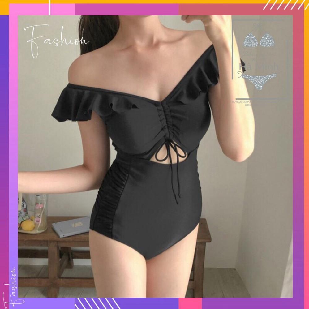 Bikini, Đồ Bơi Đi Biển Một Mảnh thân Liền Đen Dây Rút Ngực Secxy AG0820 ODERI