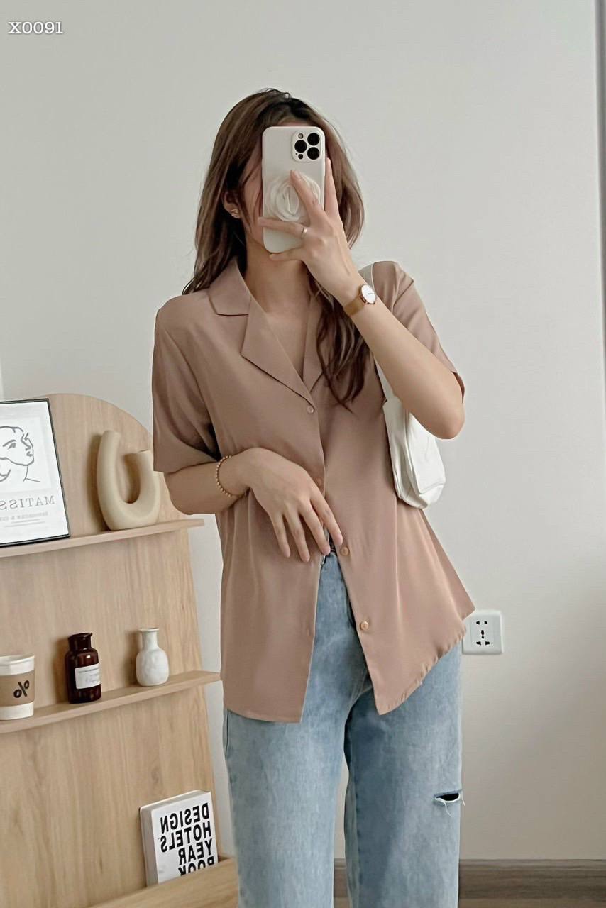 ÁO SƠ MI NỮ KIỂU RETRO BLAZER VEST TAY NGẮN SUÔNG TRƠN RỘNG BASIC CƠ BẢN ĐI CHƠI DẠO PHỐ ĐI LÀM CÔNG SỞ ĐI HỌC